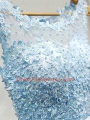 Flirting Mini Length Zipper Damas Dress Baby Blue for Prom and Party and Wedding Party with Lace
