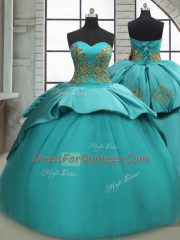 Flirting Sweep Train Ball Gowns Quinceanera Dresses Turquoise Sweetheart Satin Sleeveless Lace Up
