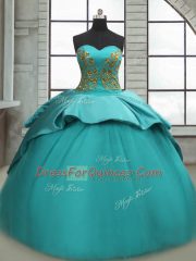Flirting Sweep Train Ball Gowns Quinceanera Dresses Turquoise Sweetheart Satin Sleeveless Lace Up