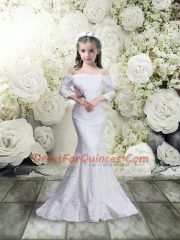 Off The Shoulder 3 4 Length Sleeve Flower Girl Dress Floor Length Lace White Lace