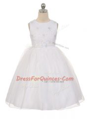 Tulle Sleeveless Knee Length Toddler Flower Girl Dress and Beading