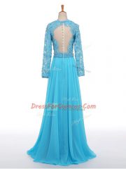 Chiffon Long Sleeves Floor Length Prom Dress and Lace and Appliques
