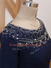 Great Navy Blue 3 4 Length Sleeve Beading Zipper