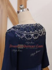 Great Navy Blue 3 4 Length Sleeve Beading Zipper