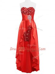 Coral Red Sweetheart Neckline Beading and Ruching Prom Dresses Sleeveless Zipper