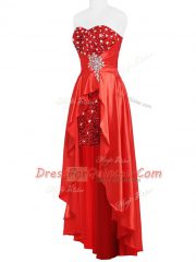 Coral Red Sweetheart Neckline Beading and Ruching Prom Dresses Sleeveless Zipper