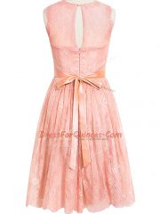 Peach Quinceanera Court Dresses Prom and Party and Wedding Party with Lace Scoop Sleeveless Zipper