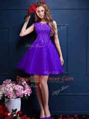 Sophisticated Bateau Sleeveless Dama Dress for Quinceanera Knee Length Beading and Lace Purple Tulle