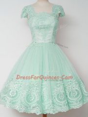 Excellent Square Cap Sleeves Zipper Dama Dress Apple Green Tulle