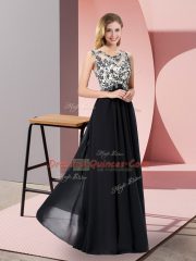 Sexy Black Chiffon Zipper Prom Dress Sleeveless Floor Length Appliques