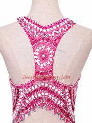 Dramatic Hot Pink Sleeveless Beading Backless Prom Party Dress