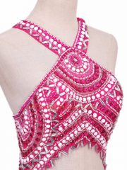 Dramatic Hot Pink Sleeveless Beading Backless Prom Party Dress