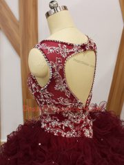 V-neck Sleeveless Backless Sweet 16 Dresses Burgundy Organza