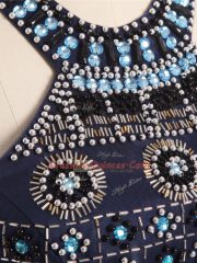 Navy Blue Zipper Beading Sleeveless Mini Length