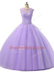 Lavender Lace Up Quinceanera Gown Beading and Lace Sleeveless Floor Length