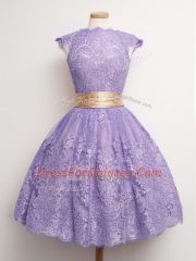 Lace Cap Sleeves Knee Length Court Dresses for Sweet 16 and Belt