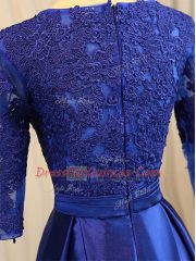 Captivating Scoop Half Sleeves Elastic Woven Satin Prom Evening Gown Embroidery and Belt Zipper