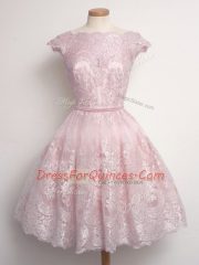 Custom Fit Lace Cap Sleeves Knee Length Dama Dress and Lace