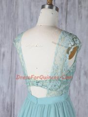 Shining Cap Sleeves Sweep Train Lace Backless Quinceanera Dama Dress