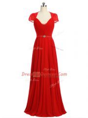 Hot Selling Red Prom and Party and Military Ball with Beading and Ruching and Belt Sweetheart Short Sleeves Zipper