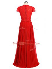 Hot Selling Red Prom and Party and Military Ball with Beading and Ruching and Belt Sweetheart Short Sleeves Zipper
