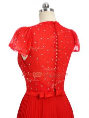 Hot Selling Red Prom and Party and Military Ball with Beading and Ruching and Belt Sweetheart Short Sleeves Zipper