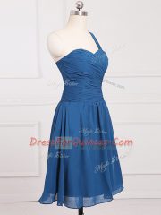 Stylish Blue Chiffon Zipper Dama Dress for Quinceanera Sleeveless Mini Length Ruching
