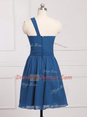 Stylish Blue Chiffon Zipper Dama Dress for Quinceanera Sleeveless Mini Length Ruching