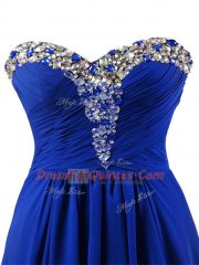 Royal Blue Sleeveless Elastic Woven Satin Brush Train Lace Up for Prom and Party