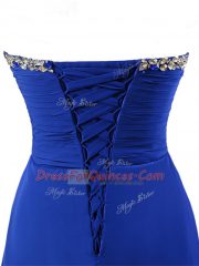 Royal Blue Sleeveless Elastic Woven Satin Brush Train Lace Up for Prom and Party