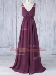 Edgy Chiffon V-neck Sleeveless Backless Appliques Quinceanera Court Dresses in Burgundy