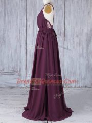 Edgy Chiffon V-neck Sleeveless Backless Appliques Quinceanera Court Dresses in Burgundy