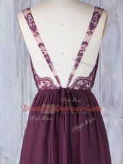 Edgy Chiffon V-neck Sleeveless Backless Appliques Quinceanera Court Dresses in Burgundy