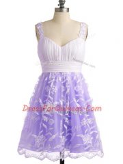 Elegant Knee Length Empire Sleeveless Lavender Quinceanera Court Dresses Lace Up