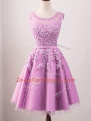 Graceful Lilac Lace Up Scoop Lace Damas Dress Tulle Sleeveless