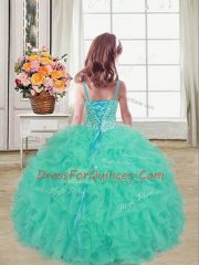 Superior Floor Length Ball Gowns Sleeveless Turquoise Little Girls Pageant Dress Wholesale Lace Up