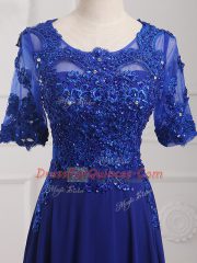 Scoop Half Sleeves Chiffon Lace and Appliques Zipper