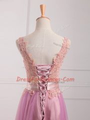 Elegant Floor Length Lilac Dama Dress for Quinceanera V-neck Sleeveless Lace Up