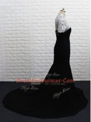 Black Zipper Homecoming Dress Beading Short Sleeves Brush Train