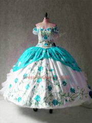 Multi-color Organza and Taffeta Lace Up 15 Quinceanera Dress Cap Sleeves Floor Length Embroidery and Ruffles