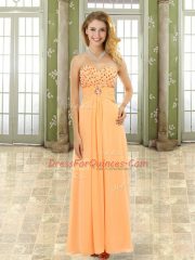 Fancy Floor Length Lace Up Prom Evening Gown Orange for Prom and Party with Beading and Ruffles