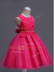Ball Gowns Little Girls Pageant Gowns Hot Pink Scoop Organza Sleeveless Knee Length Zipper