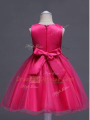 Ball Gowns Little Girls Pageant Gowns Hot Pink Scoop Organza Sleeveless Knee Length Zipper