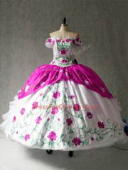 Multi-color Lace Up Off The Shoulder Embroidery and Ruffles Quinceanera Dress Organza and Taffeta Cap Sleeves