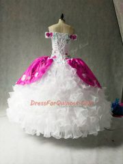 Multi-color Lace Up Off The Shoulder Embroidery and Ruffles Quinceanera Dress Organza and Taffeta Cap Sleeves