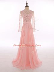 Peach High-neck Neckline Lace and Appliques Sleeveless Zipper