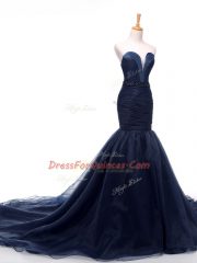 Graceful Mermaid Sleeveless Navy Blue Homecoming Dress Court Train Lace Up