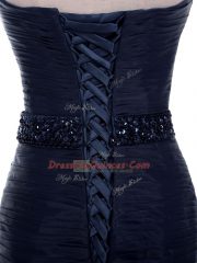 Graceful Mermaid Sleeveless Navy Blue Homecoming Dress Court Train Lace Up