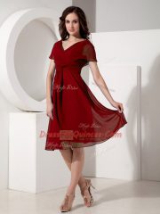 Sumptuous Short Sleeves Ruching Zipper Evening Dress