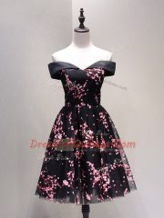 Black Lace Up Off The Shoulder Lace and Appliques Tulle Sleeveless